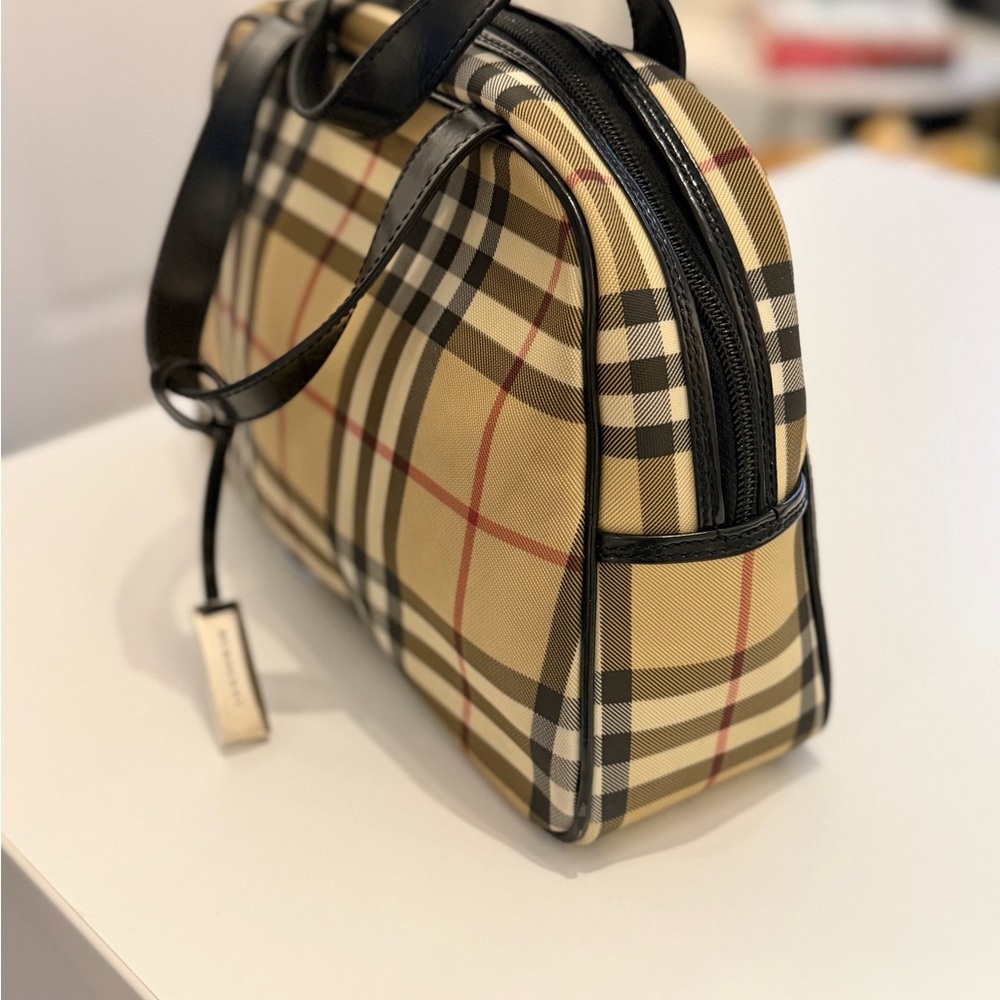Burberry Check Canvas Bowler Bag – Black Trim